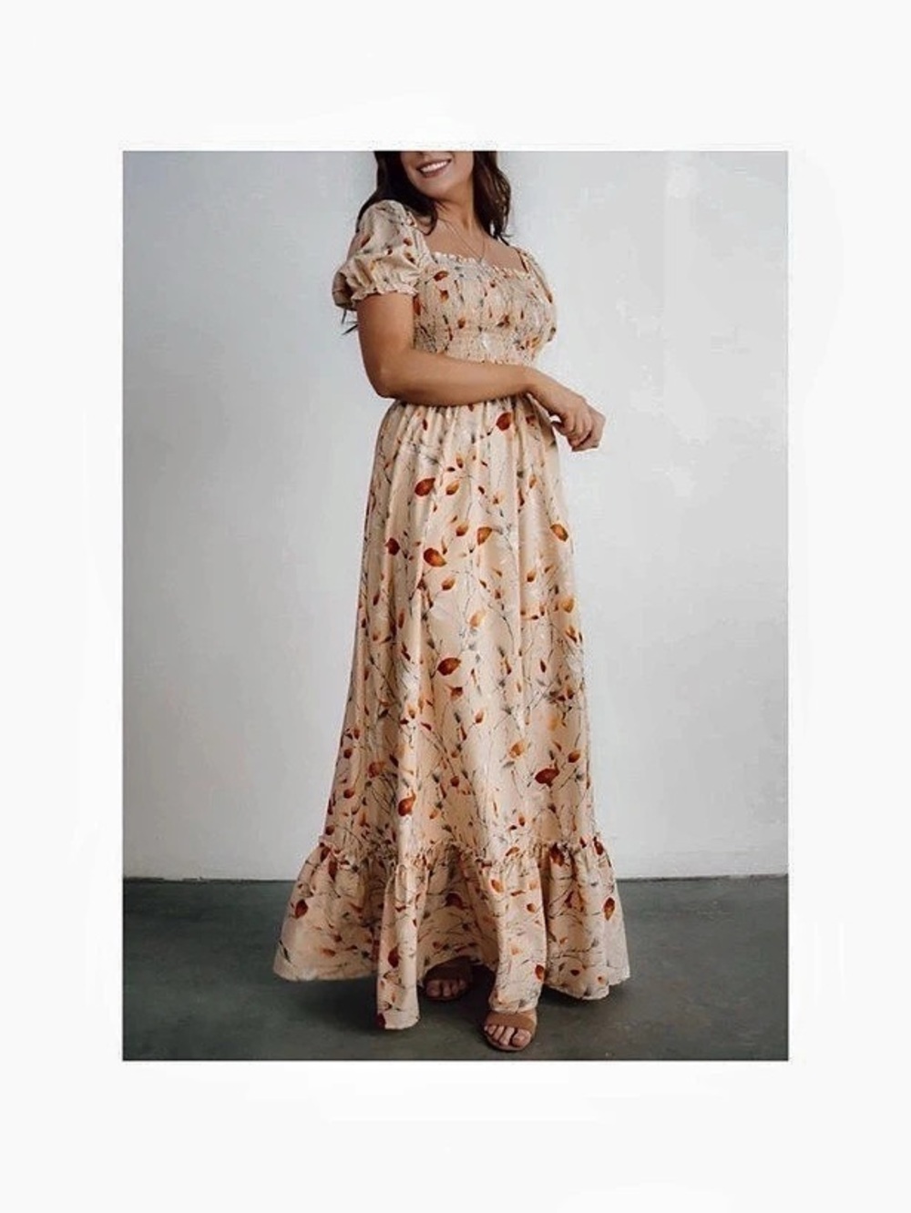 Baltic Born Floral Maxi Dress in Cream & Orange Size Large - Picture 2 of 8